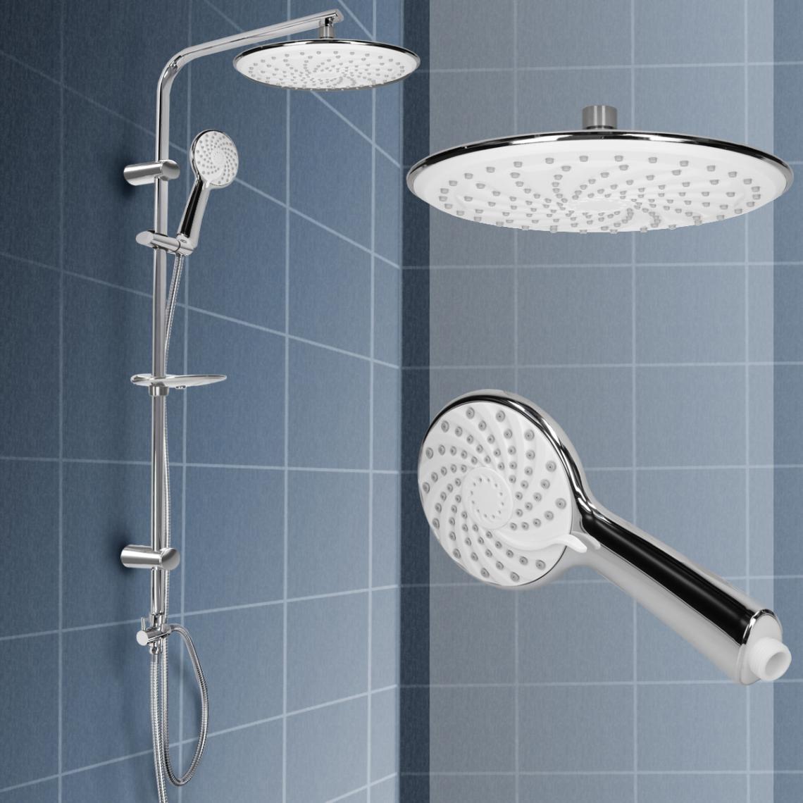Ecd Germany - Tête de douche blanc + système combiné acier inoxydable colonne chromé tuyau - Colonne de douche