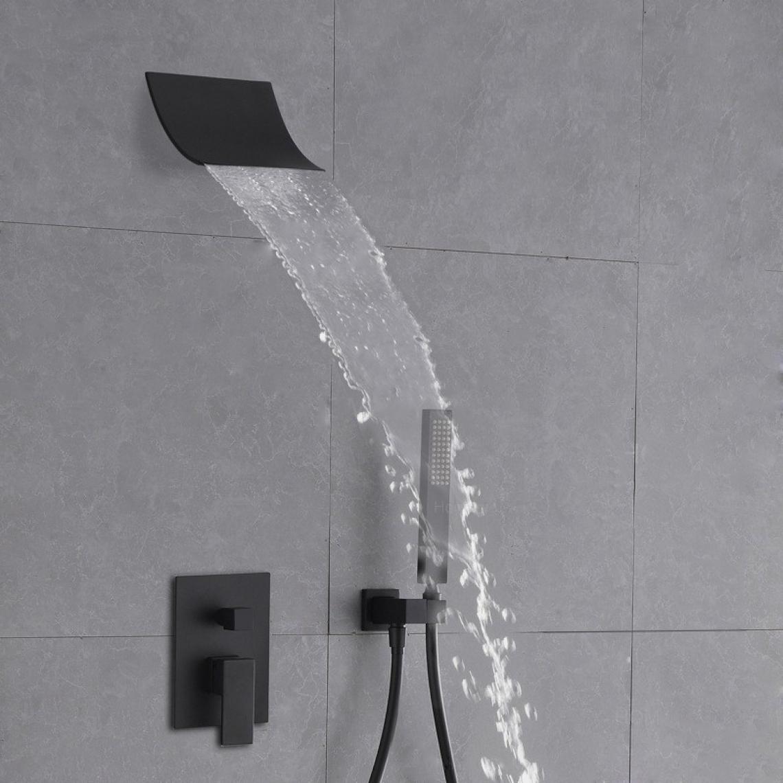 Kroos - Cascade pomme de douche et système de douche à main noir solide - Mitigeur douche