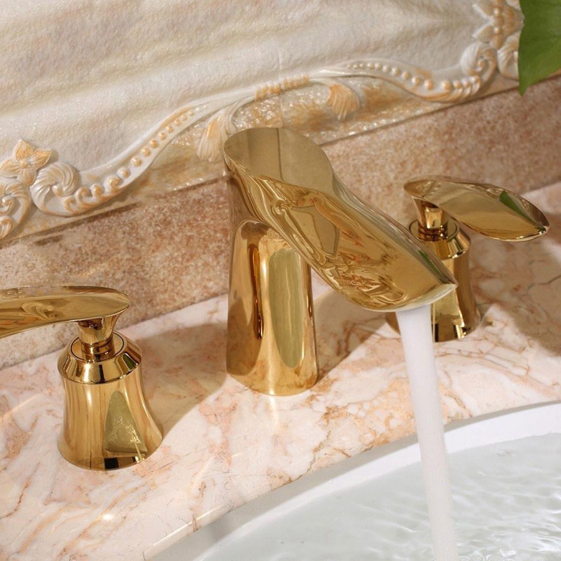 Kroos - Robinet lavabo mélangeur moderne en laiton massif doré - Robinet de lavabo