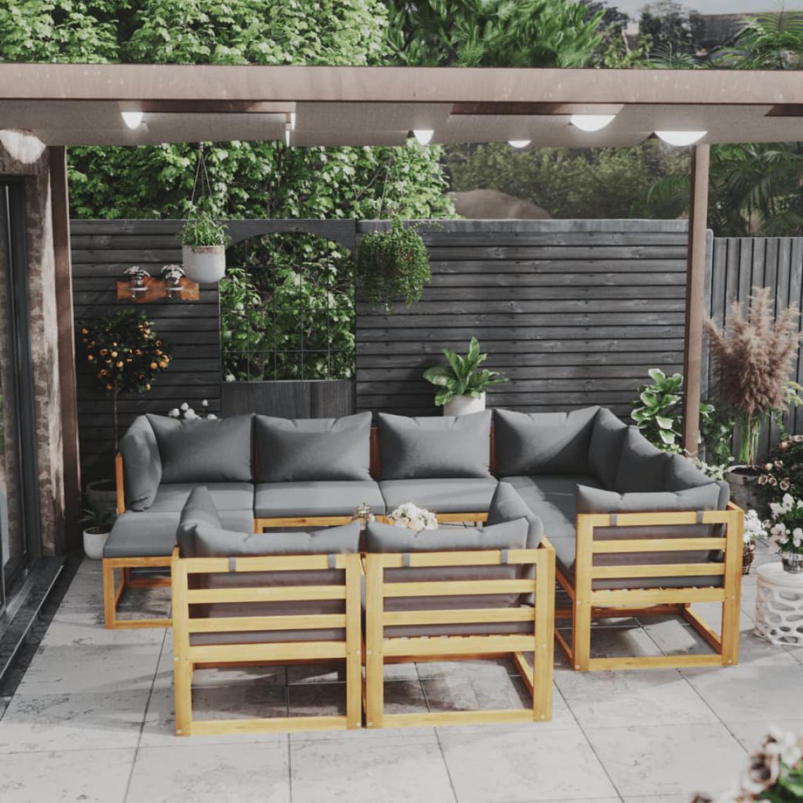 Chunhelife - Salon de jardin 10 pcs avec coussin Bois d'acacia solide - Ensembles canapés et fauteuils