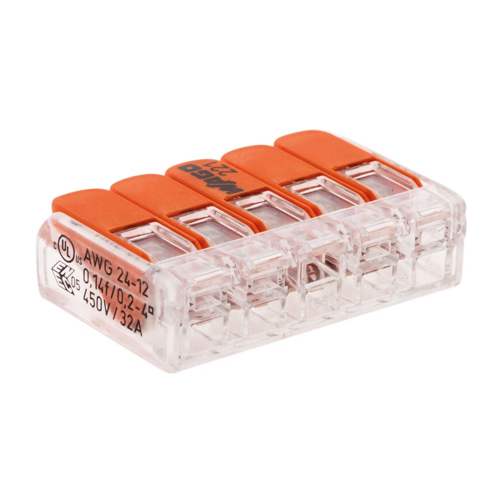 Wago - Lot de 20 mini bornes de connexion rapide S221 pour fils rigides - 5 entrées - Wago - Accessoires de câblage