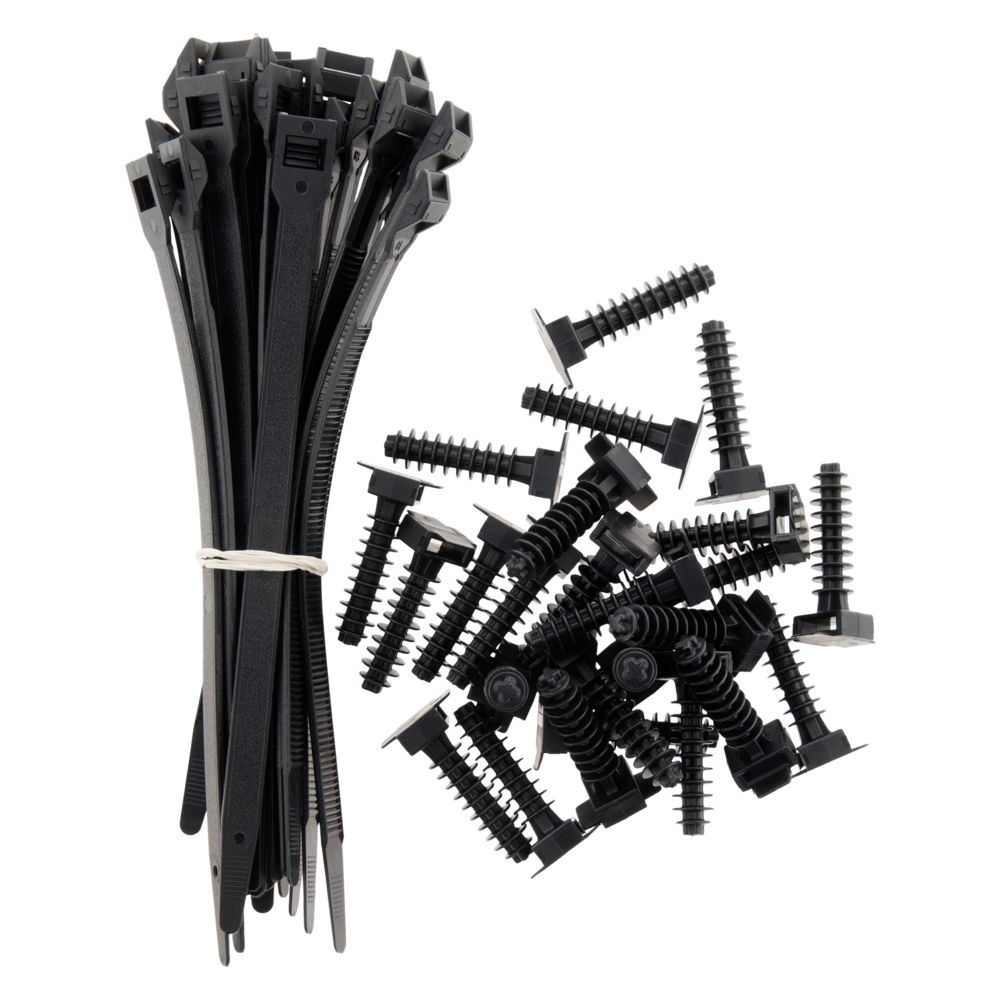 Zenitech - Lot de 25 colliers noir 9x 180mm + 25 embases - Zenitech - Accessoires de câblage