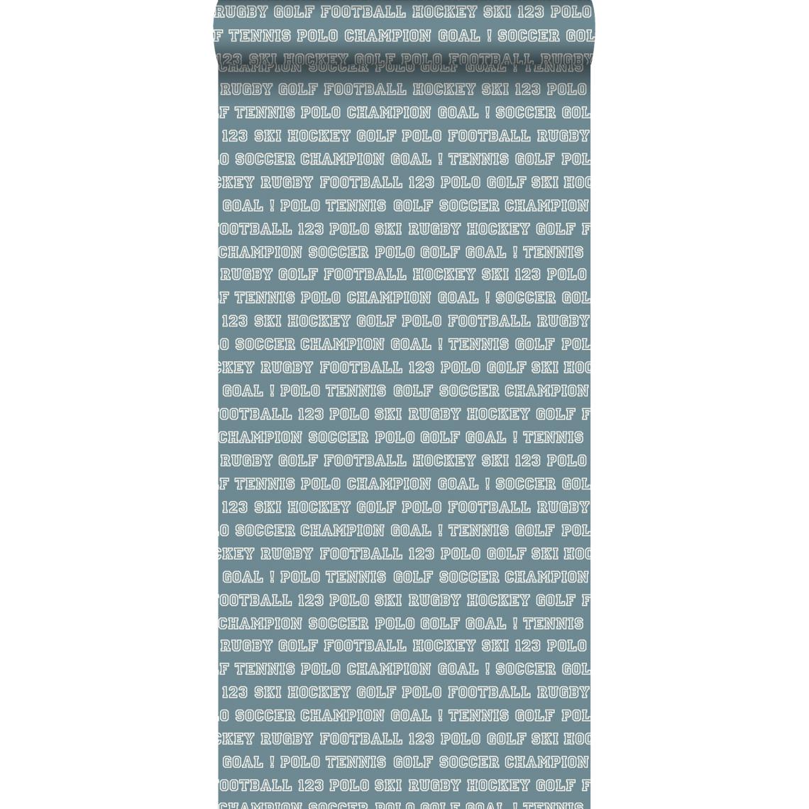 ESTAhome - ESTAhome papier peint textes de sport vintage bleu foncé - 138804 - 53 cm x 10.05 m - Papier peint