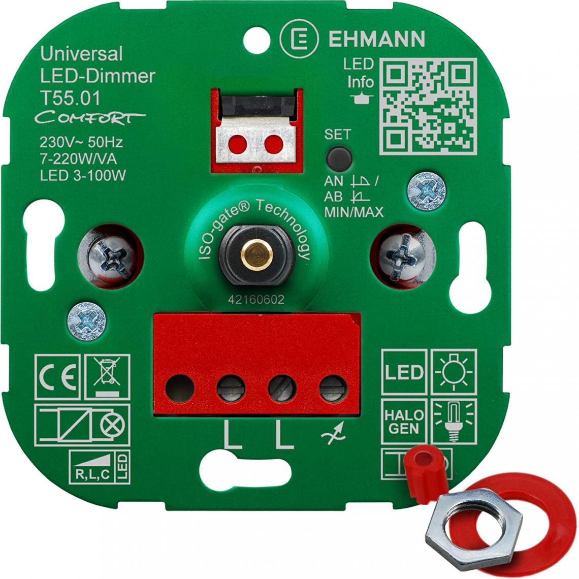 Inconnu - Variateur rotatif Ehmann T55.01 5500x0100 Adapté pour: Lampe LED, Lampe halogène, Ampoule électrique 1 pc(s) - Interrupteurs et prises étanches
