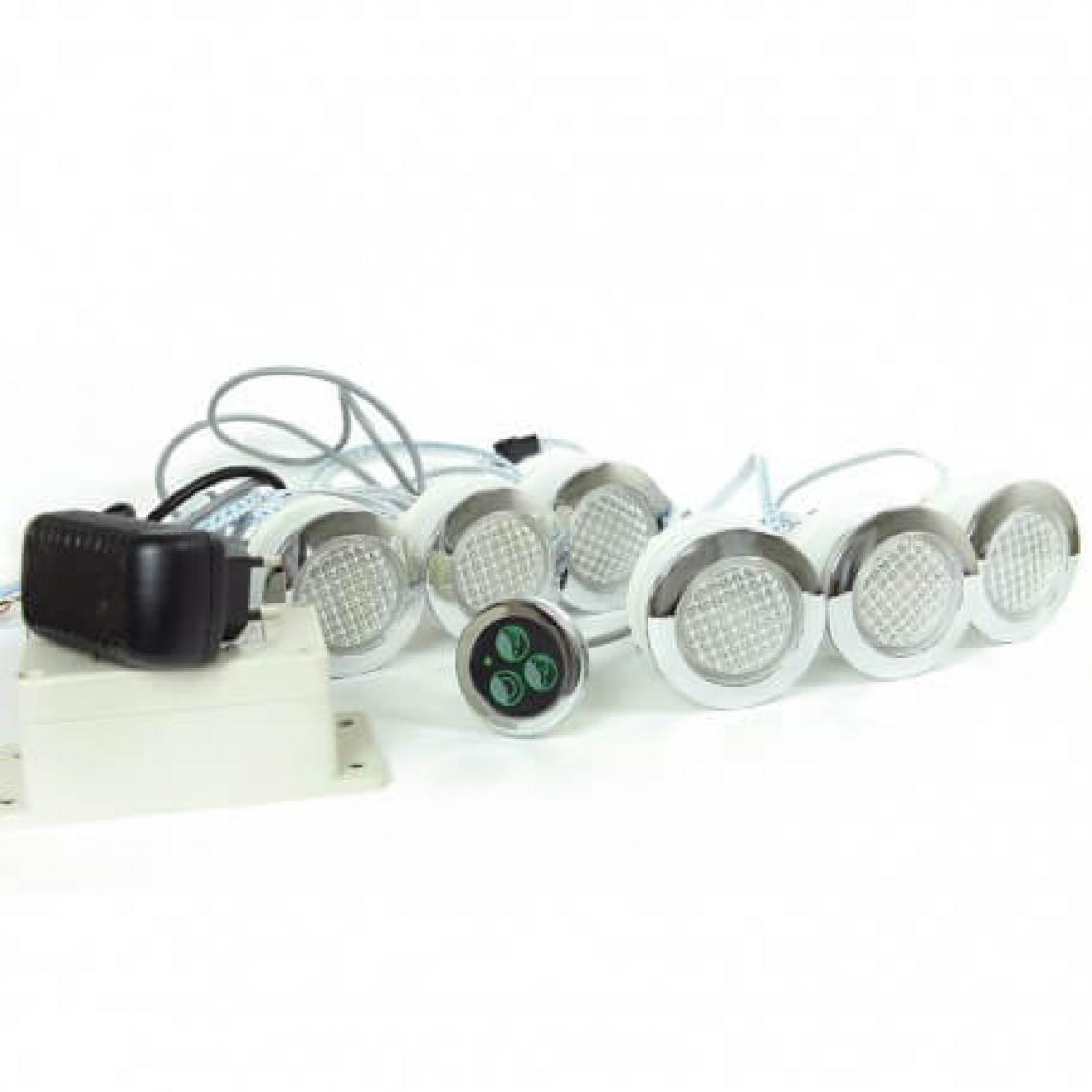 Desineo - Kit Spots 68mm ø RGB ip68 étanche encastrable + bouton, système de contrôle de spots et transformateur - Ruban LED