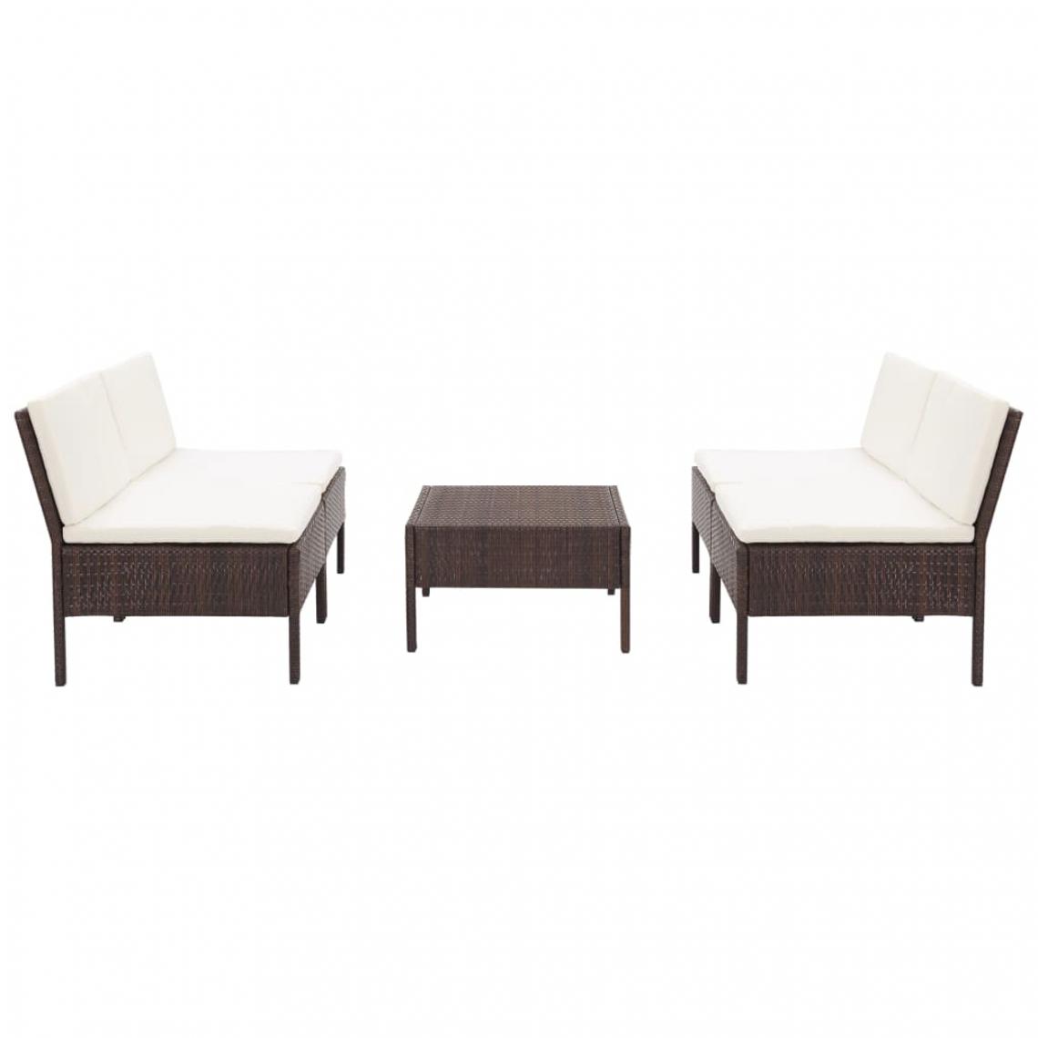 Chunhelife - Tables et chaises Salon de jardin 5 pcs avec coussins Résine tressée Marron - Ensembles tables et chaises