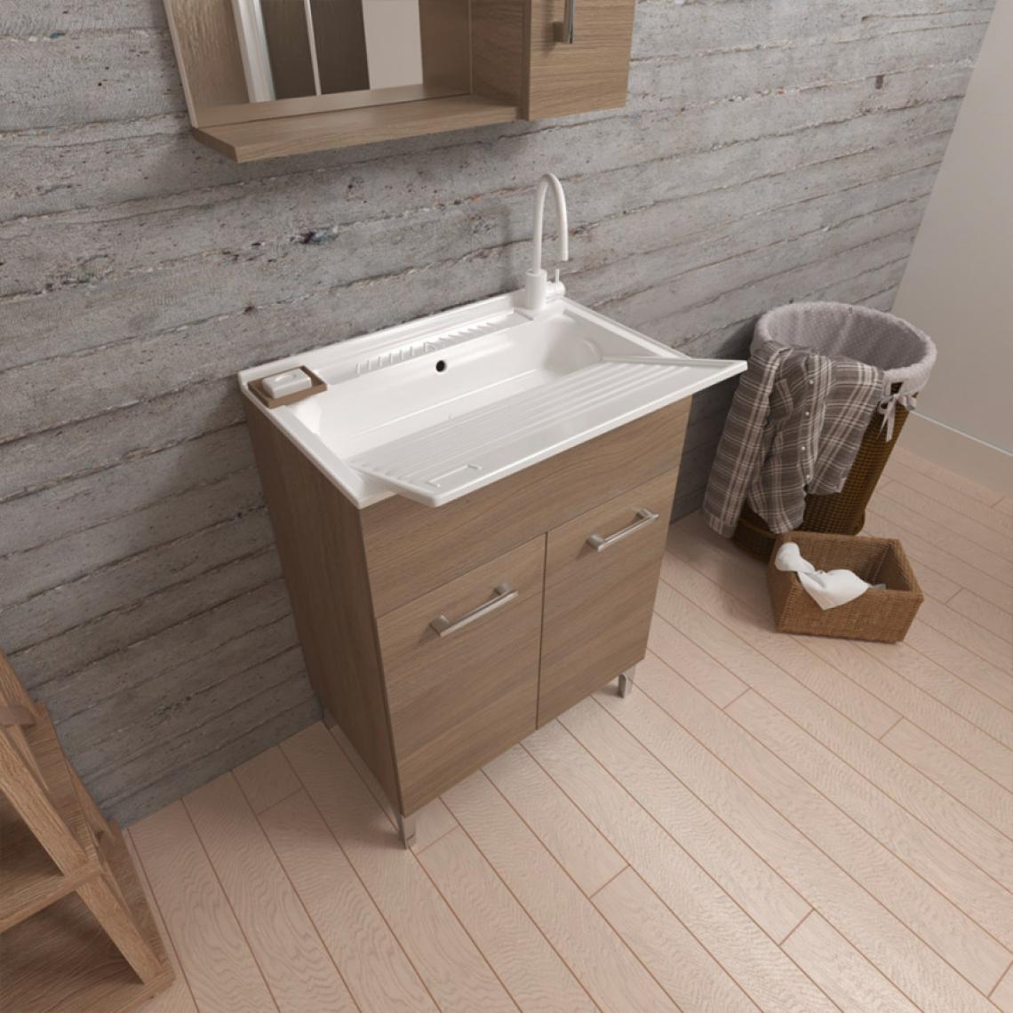 Arati Bath And Shower - Lavabo avec évier, mobile 2 portes 60x50 cm Hornavan Oak - Lavabo