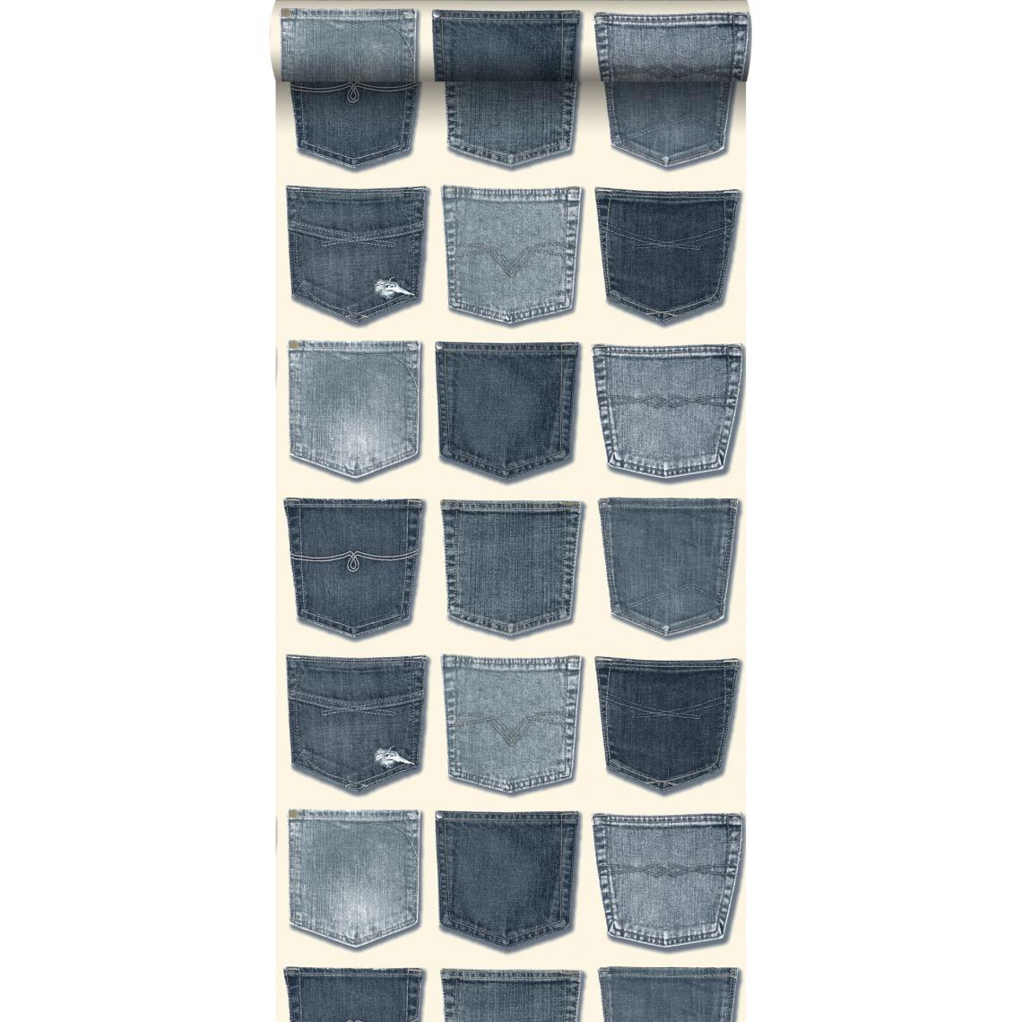ESTAhome - ESTAhome papier peint poches de jeans bleu clair - 137739 - 53 cm x 10,05 m - Papier peint