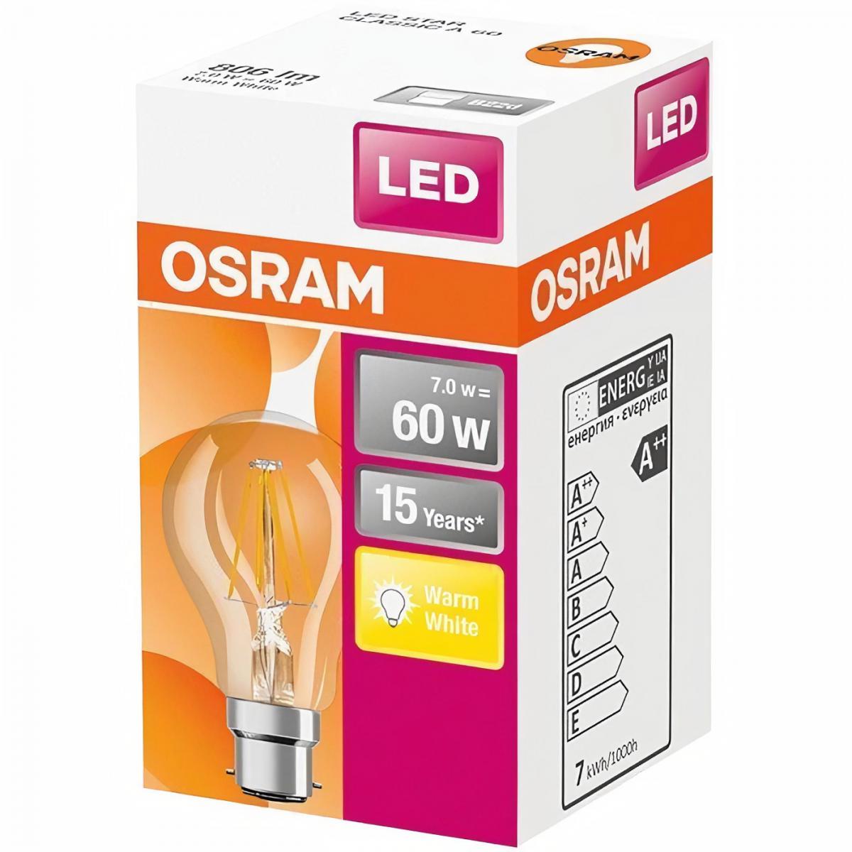 Osram - OSRAM Ampoule LED Standard clair filament 7W=60 B22 chaud - Ampoules LED