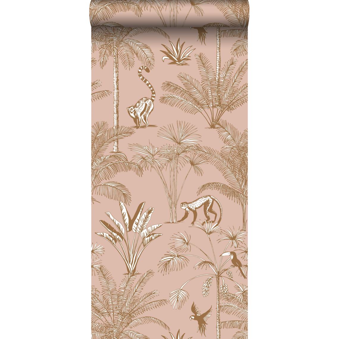 ESTAhome - ESTAhome papier peint intissé XXL jungle rose pêche - 158943 - 0.5 x 8.37 m - Papier peint