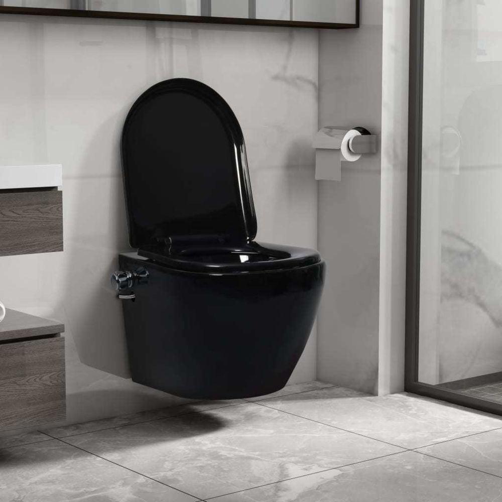 Vidaxl - vidaXL Toilette murale sans bord à fonction de bidet Céramique Noir - WC