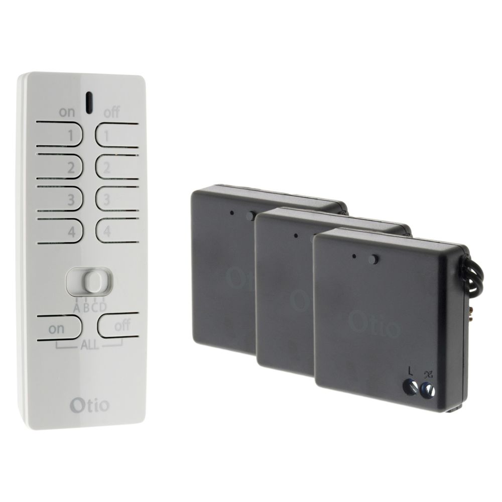 Otio - Pack éclairage télécommandé - Inclus 1 télécommande 16 canaux + 3 micro récepteurs  - Interrupteurs et prises étanches