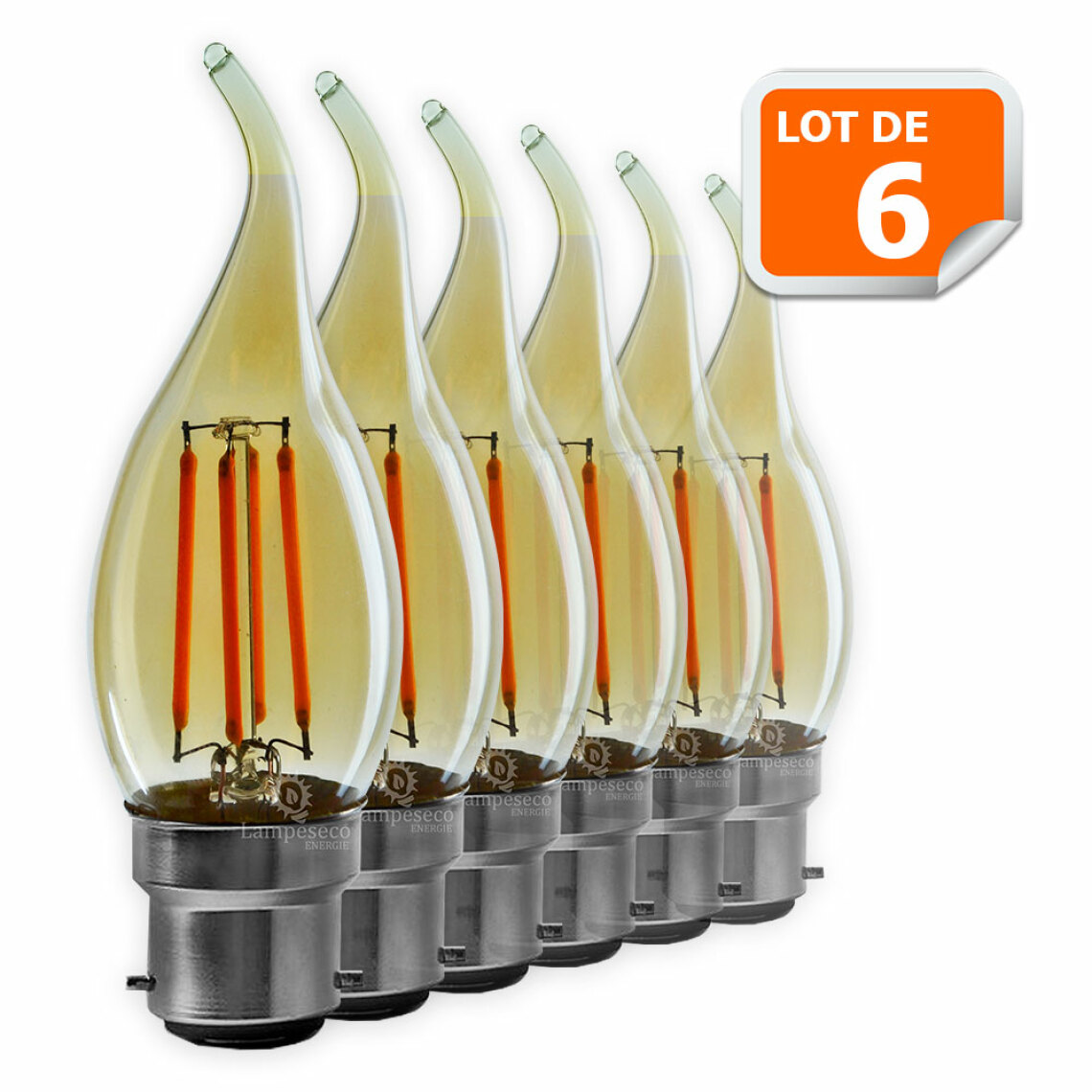 Lampesecoenergie - Lot de 6 Ampoules décorative led à filament Doré 4 watt (éq. 42 Watt) Culot B22 - Ampoules LED