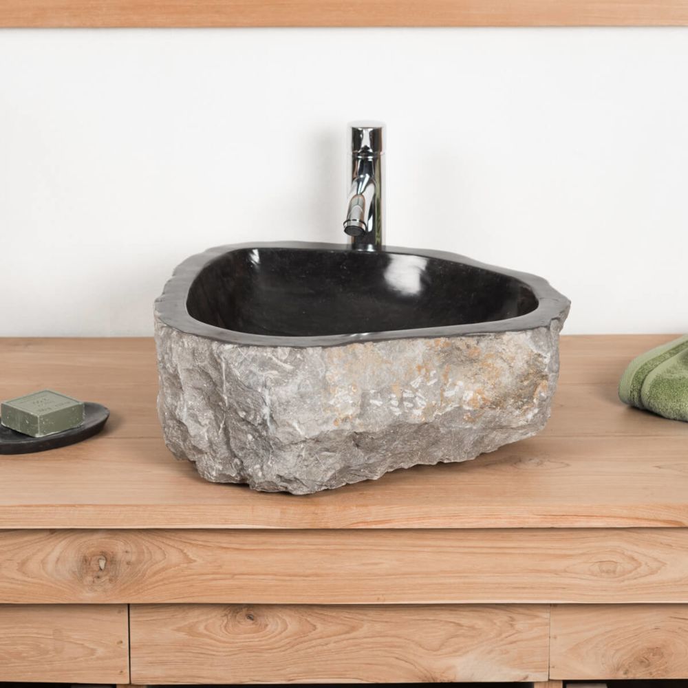 Wanda Collection - Grande Vasque de salle de bain à poser ROC en marbre noir - Vasque