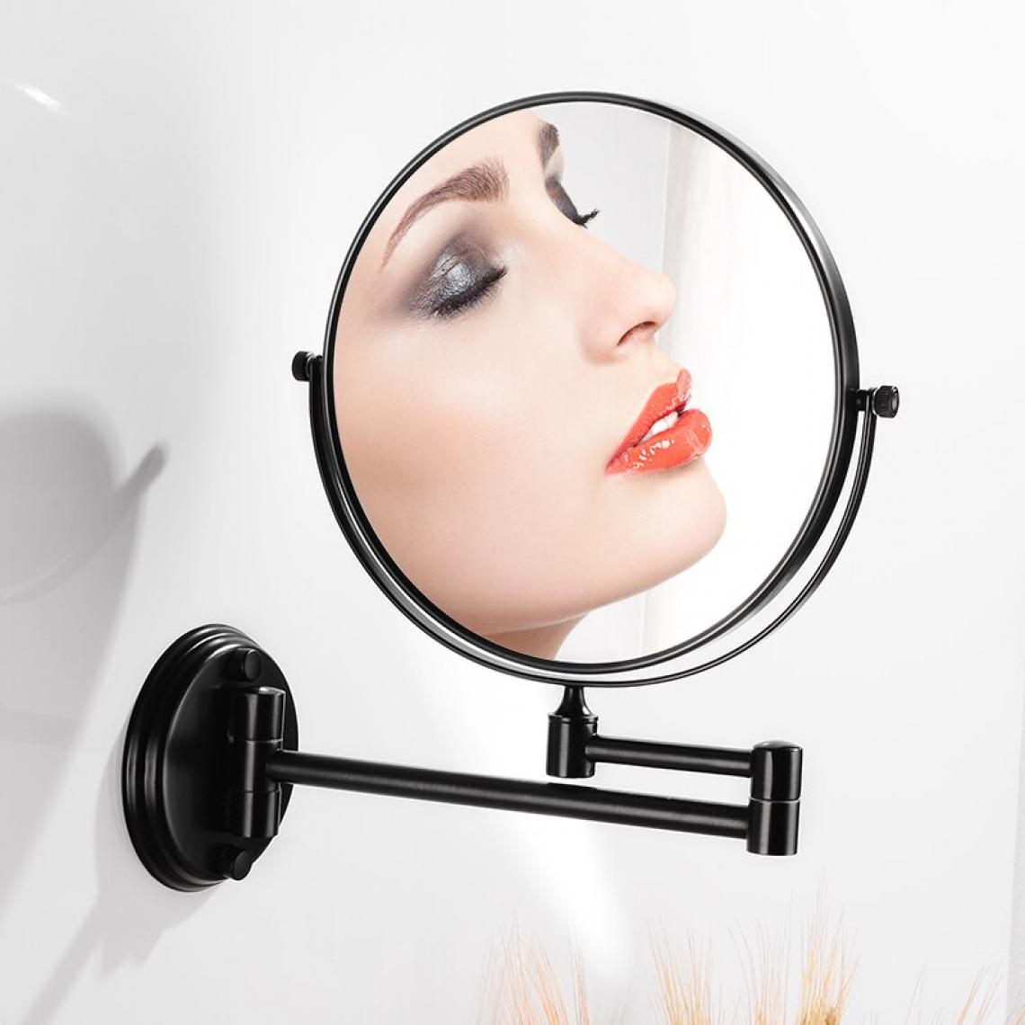 Universal - Miroir de maquillage acier inoxydable miroir extensible salle de bains rond 2 côtés miroir de maquillage pliant installation murale accessoires de salle de bains |(Le noir) - Miroir de salle de bain