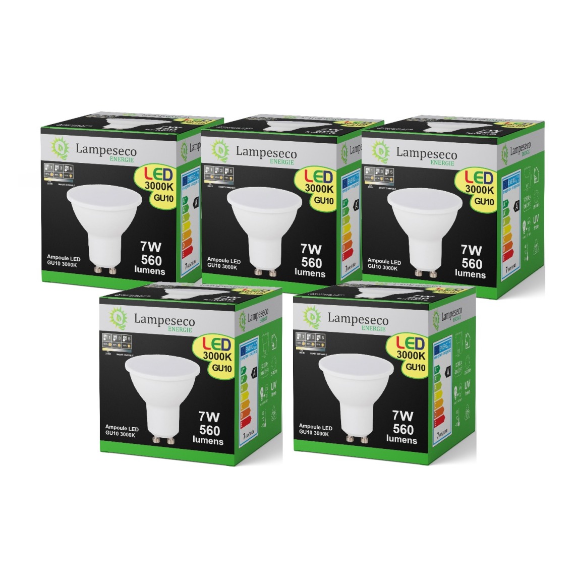 Lampesecoenergie - Lot de 5 Ampoules Led GU10 7W Smart Dimmable 3000K Blanc Chaud - Ampoules LED