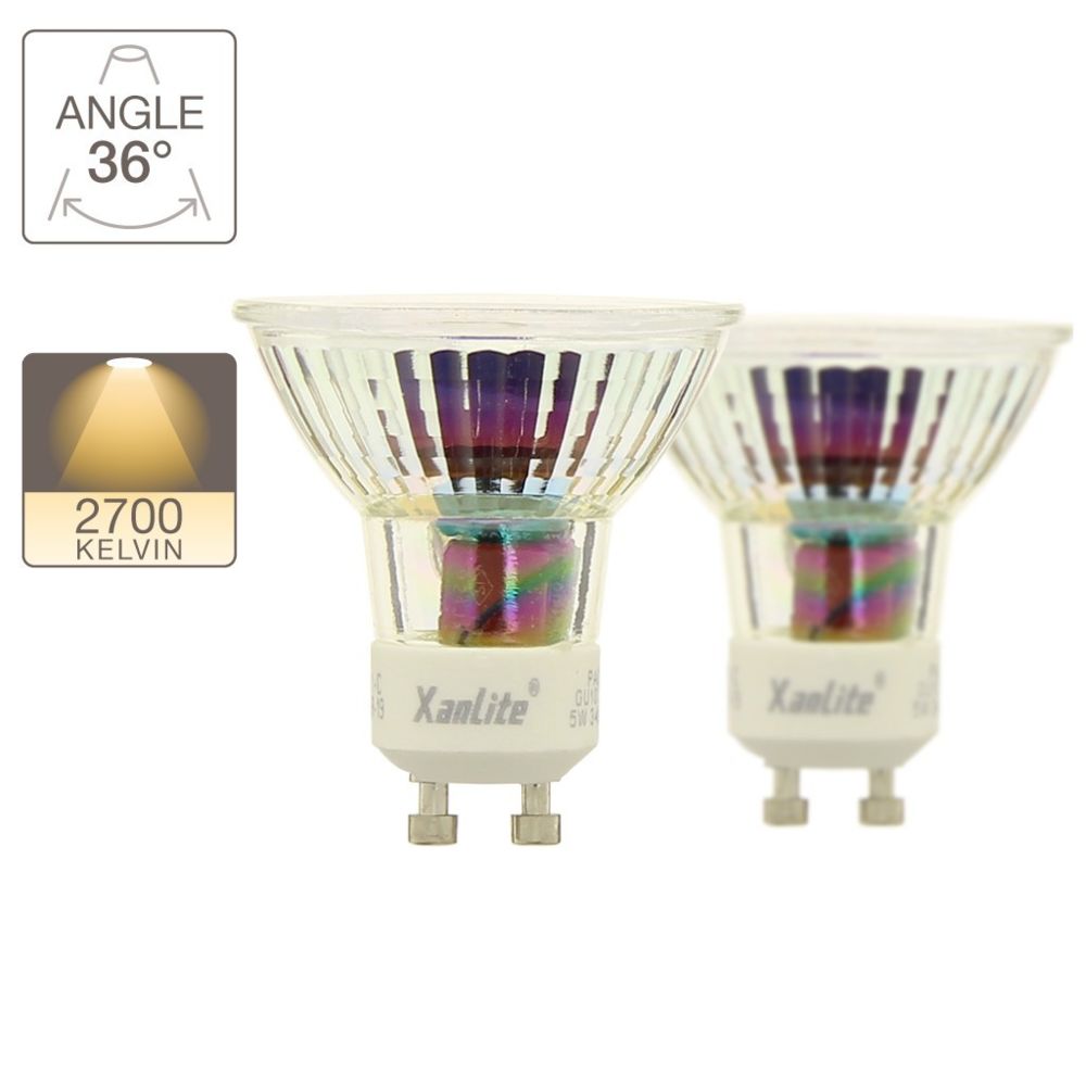 Xanlite - Lot de 2 ampoules LED spots au culot GU10 5W cons. (50W eq.) - Ampoules LED