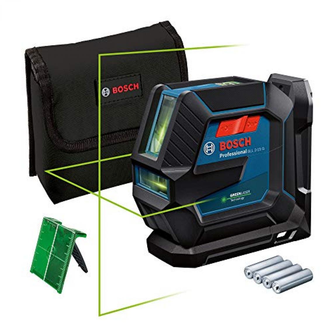 Bosch - Niveau Laser GLL 2-15 G (faisceau vert, d'intérieur, support LB 10, portée visible: jusqu'à 15 m, 4x piles AA) - Mètres