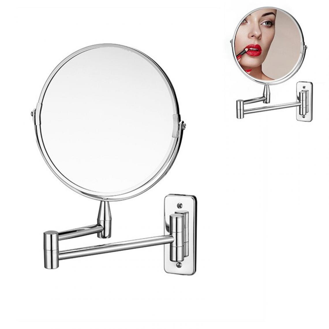 Universal - Miroir de maquillage de bain LED pliant montage mural salle de bains 8 pouces miroir agrandi double face toucher lumineux réglable |(Argent) - Miroir de salle de bain
