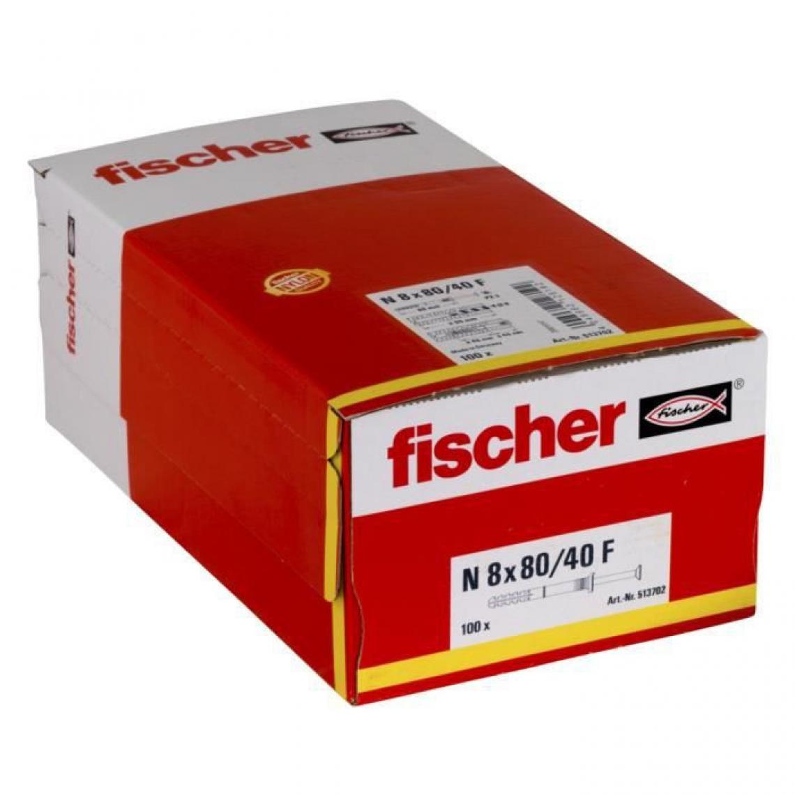 Fischer - FISCHER - Cheville clou NF 8x80/40 avec collerette épaisse et clou tete fraisée - Boîte de 100 - Cheville