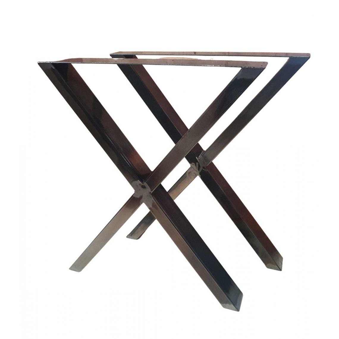 Bcelec - HMLT-3-RUS Jeu de 2 Pieds de table en acier brut vernis format X, Pieds de table métal 60x72cm, Design Industriel - Pieds & roulettes pour meuble