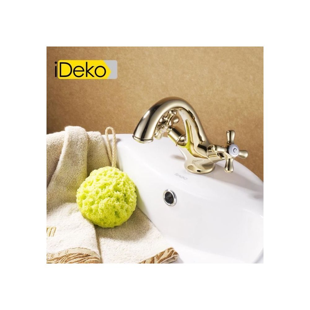 Ideko - iDeko®Robinet Mitigeur lavabo doré & Flexible - Lavabo