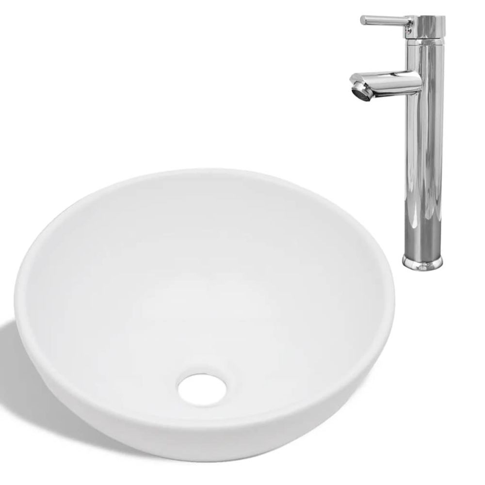 marque generique - Icaverne - Lavabos ligne Lavabo de salle de bain avec mitigeur Céramique Rond Blanc - Lavabo