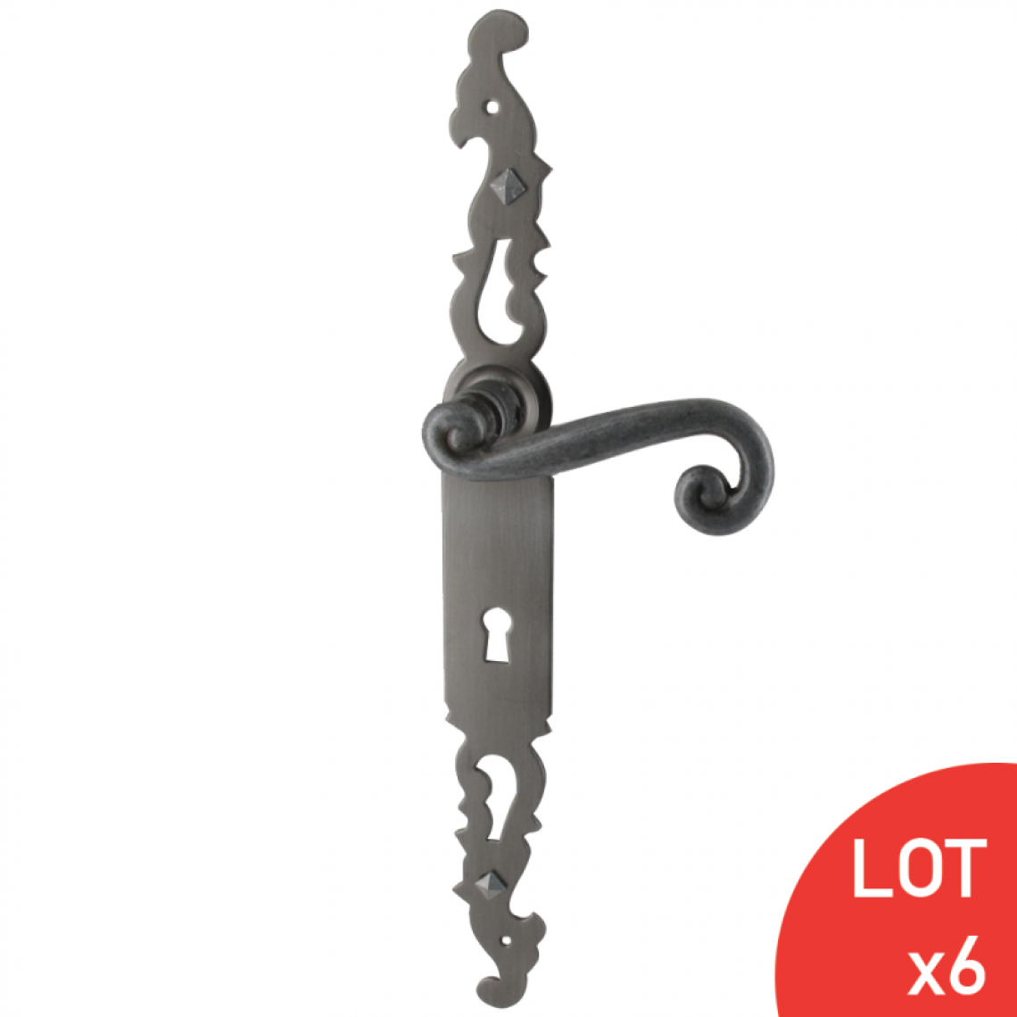 Sama - Poignées de porte fer forgé rustique COQ vieil argent trou clé L 330X36 mm LOT DE 6 - Poignée de porte