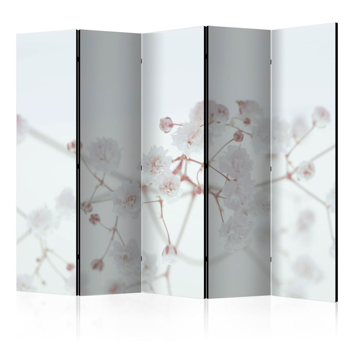 Bimago - Paravent 5 volets - White Flowers II [Room Dividers] - Décoration, image, art | 225x172 cm | XL - Grand Format | - Cloisons