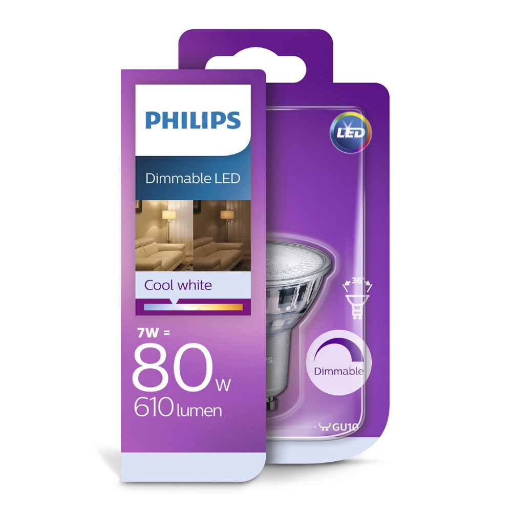 Philips - Ampoule spot LED GU10 7W (80W) - blanc froid - Ampoules LED