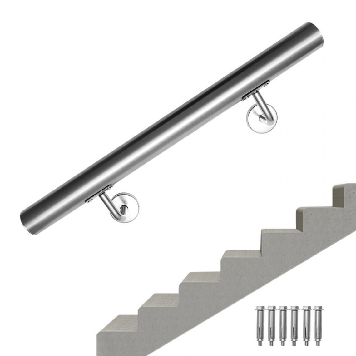 Einfeben - Main courante en acier inoxydable Rampe d'escalier Support mural Dispositif de fixation Escaliers Acier affiné 110cm - Escalier escamotable