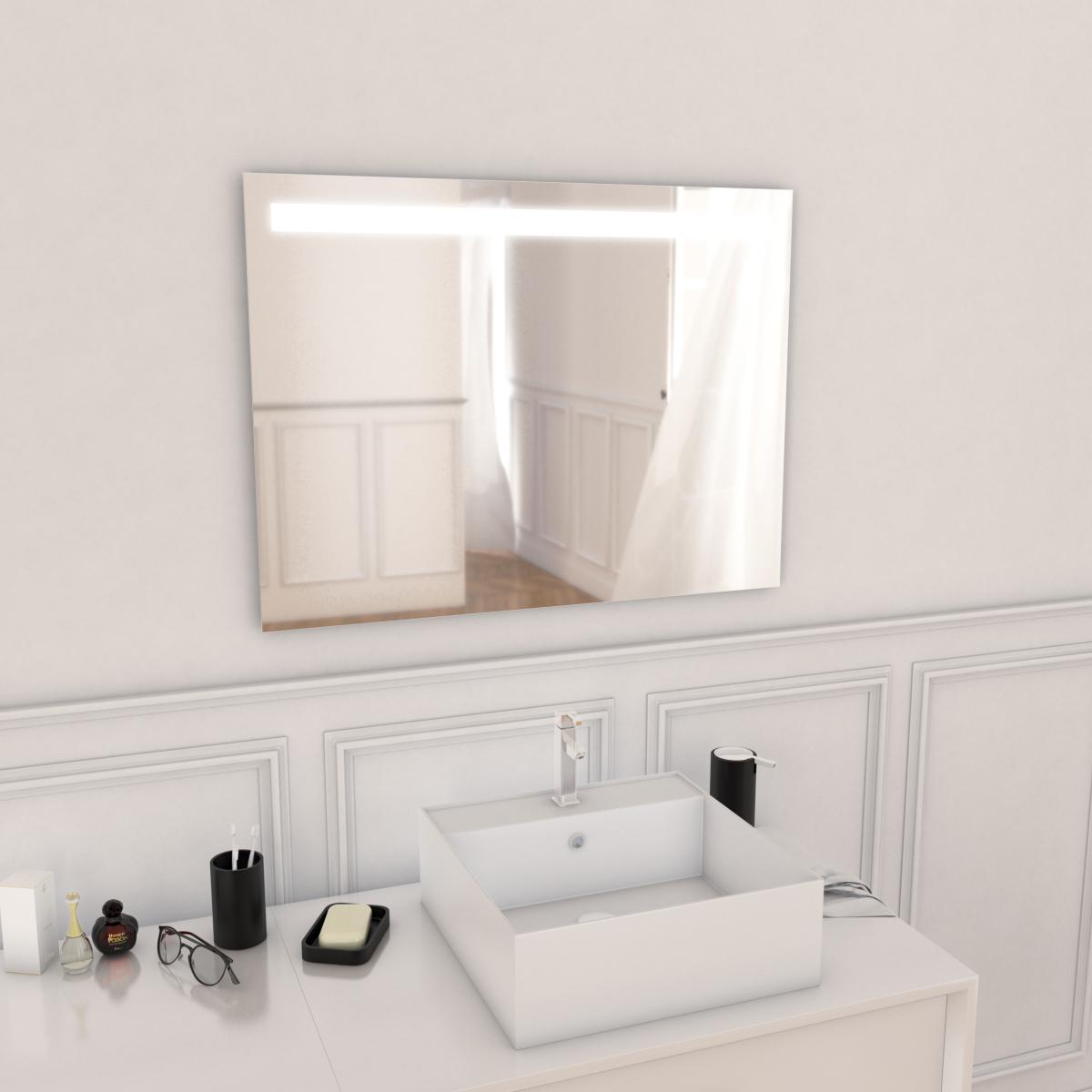 Aurlane - Miroir salle de bain LED auto-éclairant HIGH LINE 80x60cm - Miroir de salle de bain