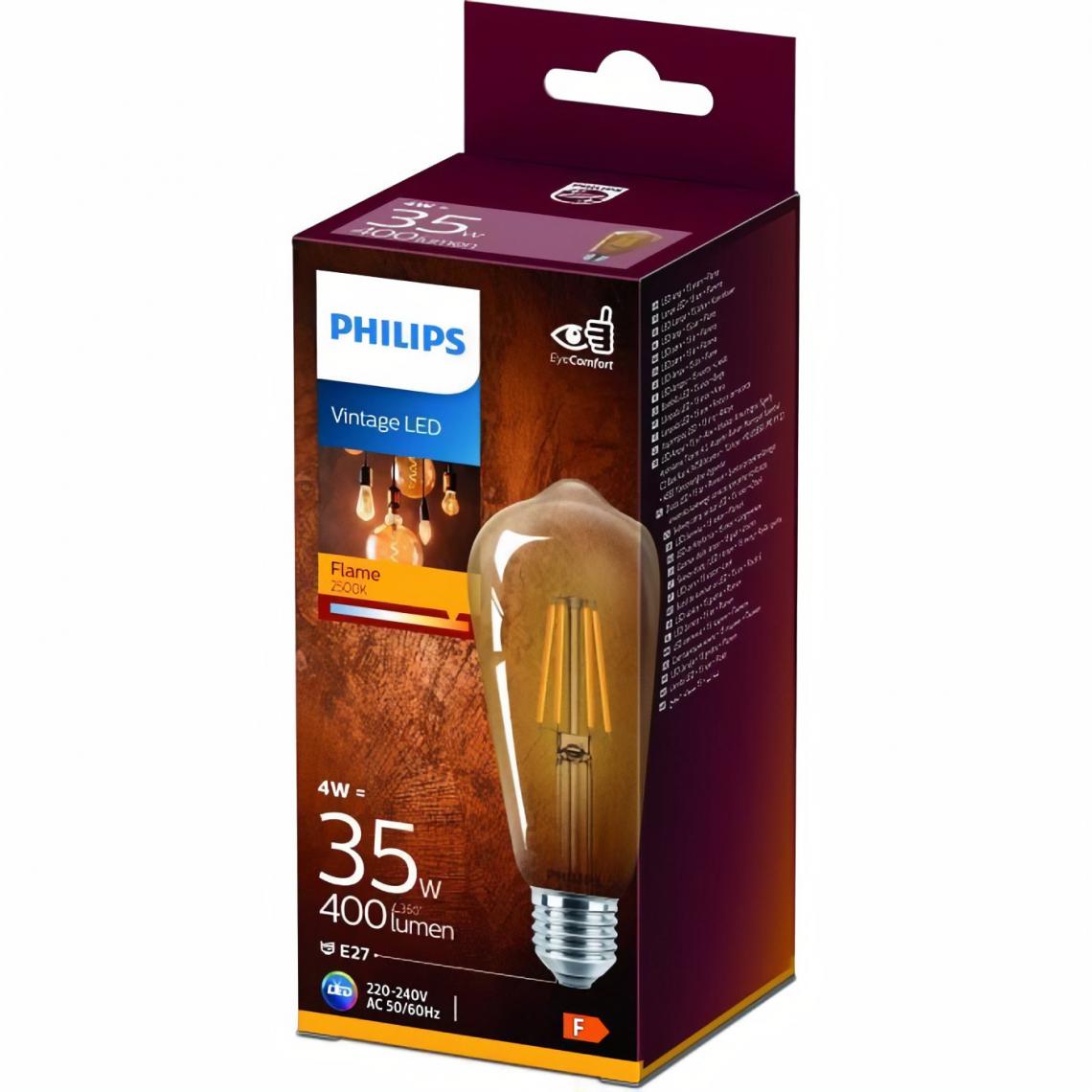Philips - PHILIPS LED Classic Standard Edison Mini Vintage Filament 35W E27 Claire Ambrée Blanc Chaud - Ampoules LED