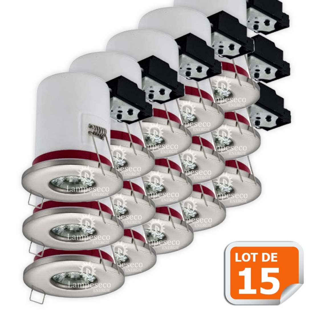 Lampesecoenergie - Lot de 15 Support de spot BBC Etanche IP65 Inox 87mm avec douille GU10 automatique ref. 830 - Moulures et goulottes