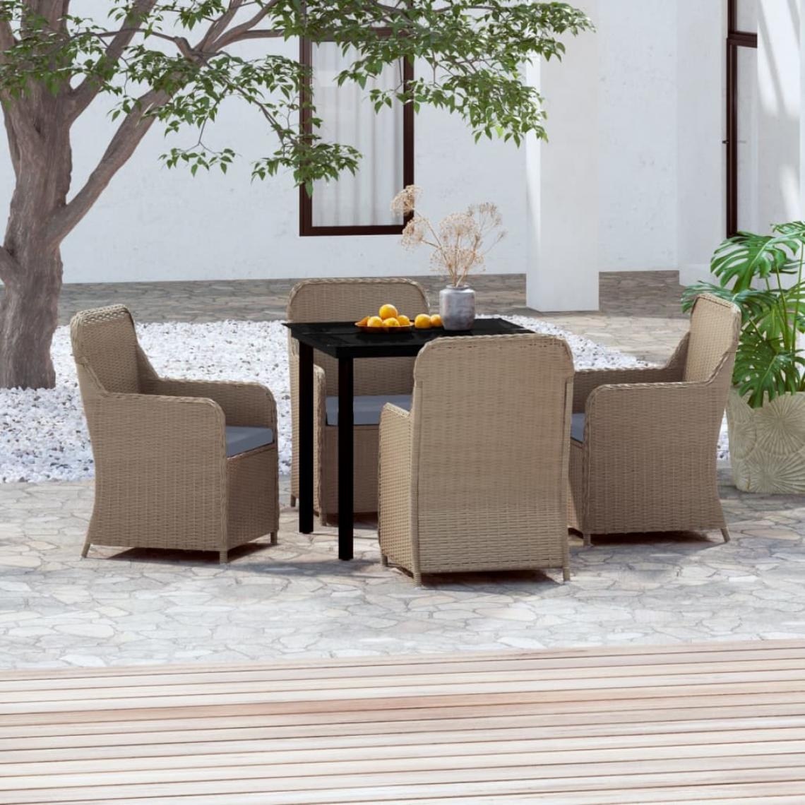 Vidaxl - vidaXL Ensemble de salle à manger de jardin avec coussins 5 pcs Marron - Ensembles canapés et fauteuils