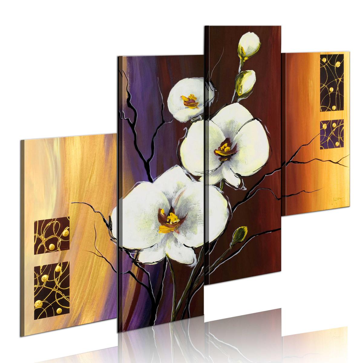 Bimago - Tableau peint à la main - Orchidée blanche - Décoration, image, art | Fleurs | Orchidées | 120x100 cm | - Cloisons