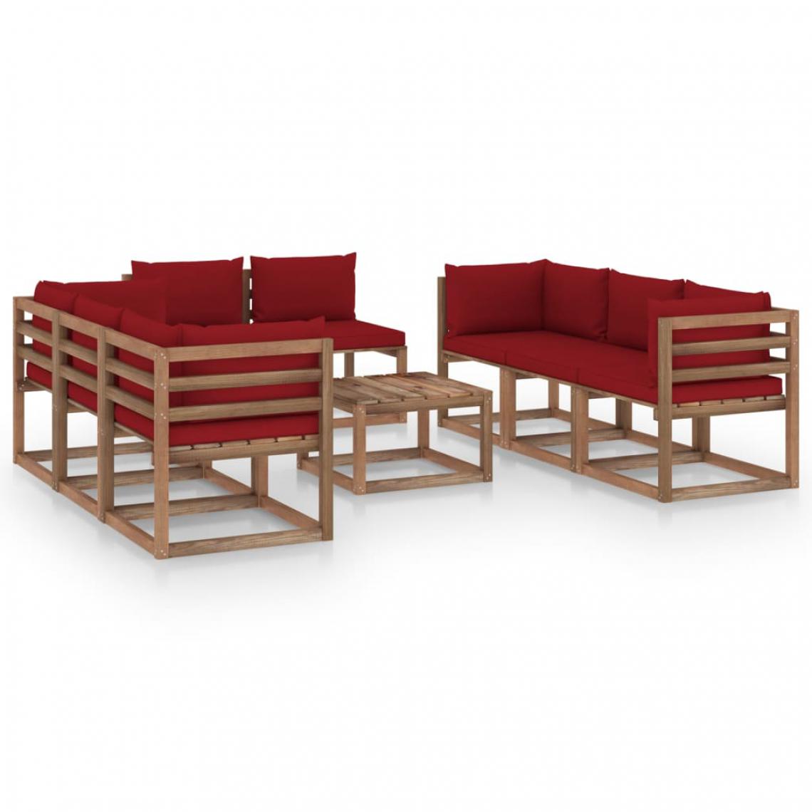 Chunhelife - Salon de jardin 9 pcs avec coussins Rouge bordeaux - Ensembles canapés et fauteuils