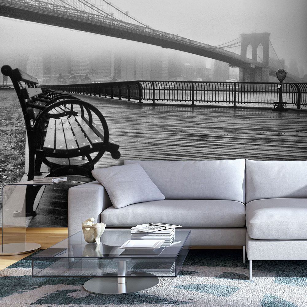 marque generique - 150x105 Papier peint New York Ville et Architecture Contemporain A Foggy Day on the Brooklyn Bridge - Papier peint