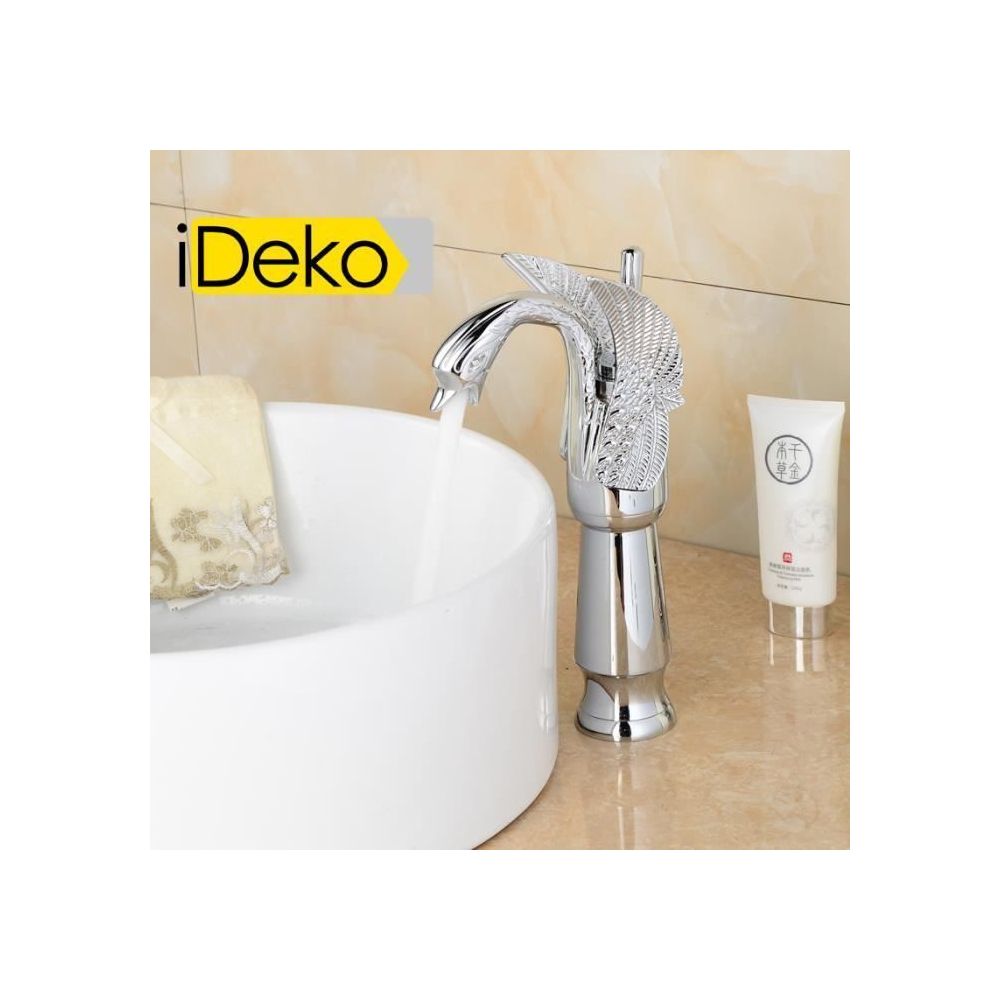 Ideko - iDeko® Robinet Mitigeur lavabo salle de bain baignoire vasque chrome Cygne élégant Haut de bec en céramique & Flexible - Lavabo