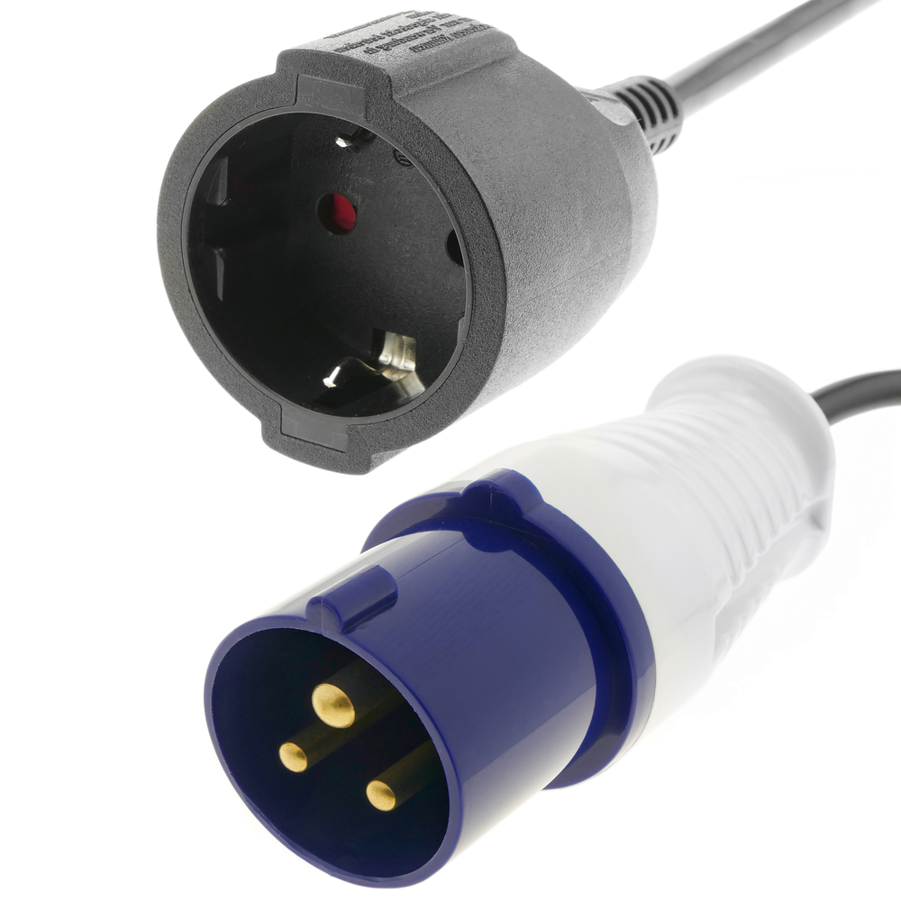 Bematik - Adaptateur CEE plug mâle vers SCHUKO femelle 2P+T 16A 230V IP44 IEC-60309 câble 1m - Interrupteurs et prises étanches