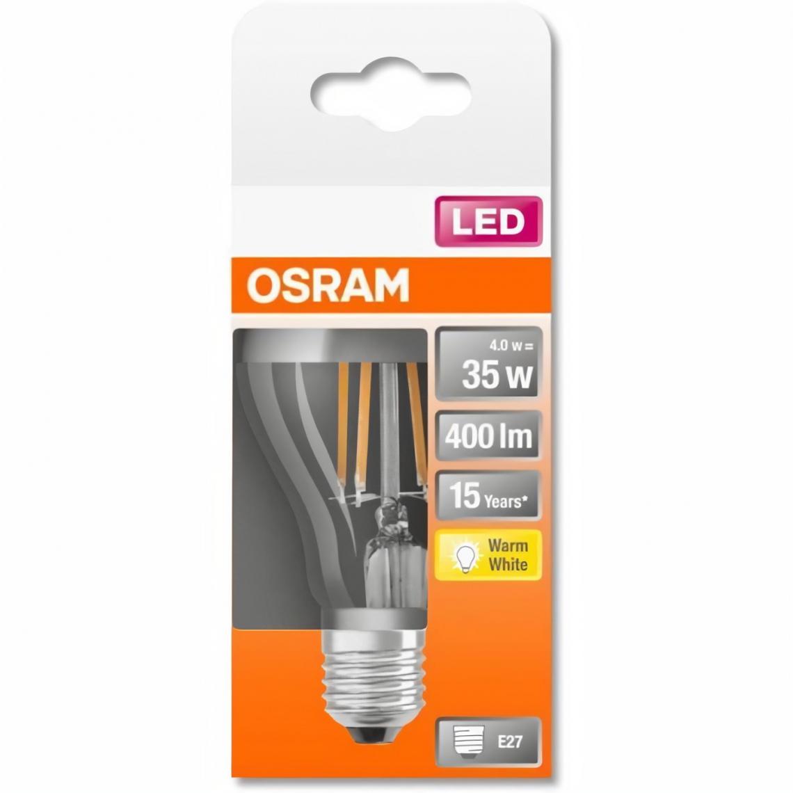 Osram - OSRAM Ampoule LED Standard clair filament argentée 4W=35 E27 chaud - Ampoules LED
