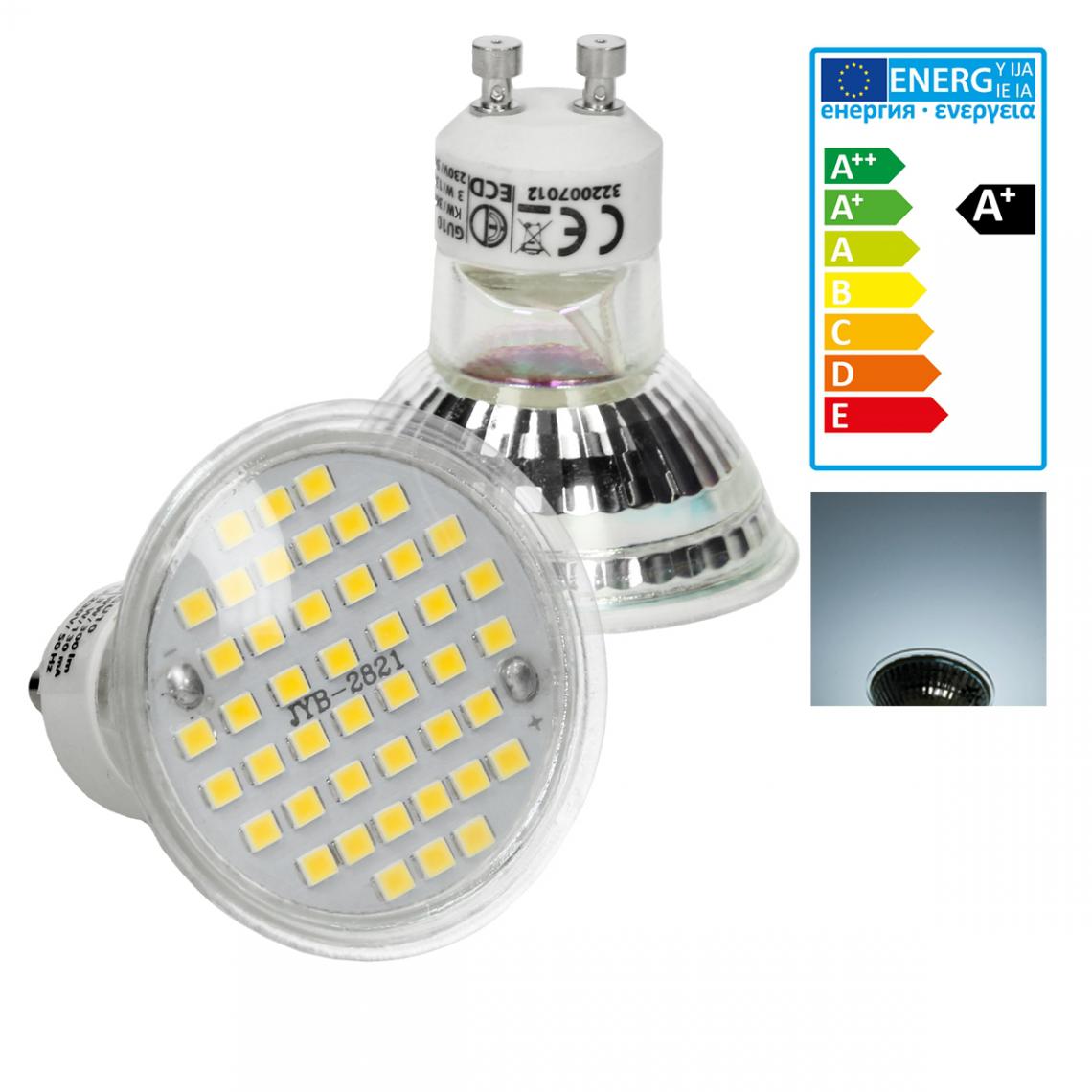Ecd Germany - ECD Germany 5 x LED GU10 44SMD Spot 3W - Lampe à LED 20W - en verre - 251 lumens - Blanc froid 6000K - Spot à encastrer - Ampoules LED