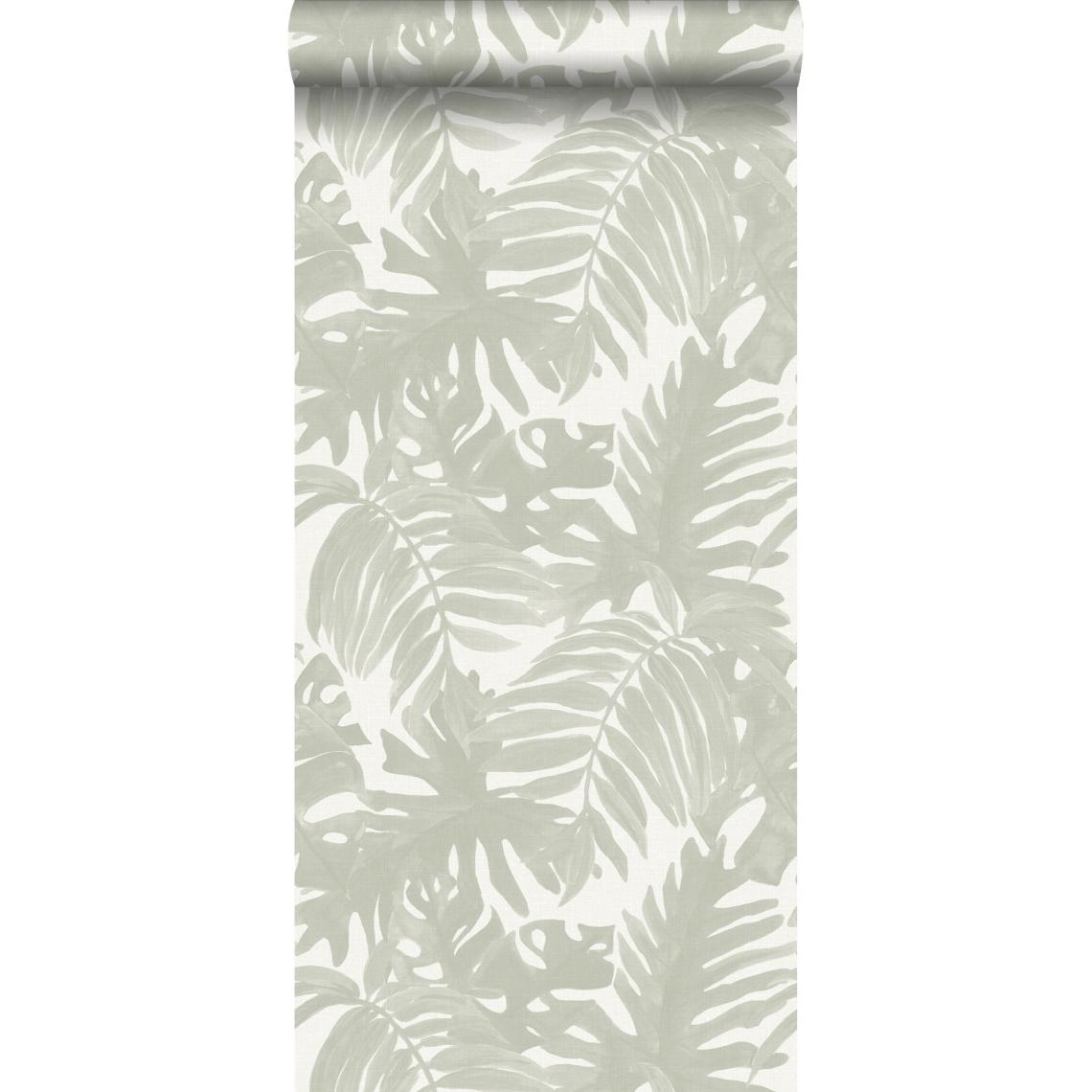ESTAhome - ESTAhome papier peint feuilles tropicales gris clair - 138989 - 0.53 x 10.05 m - Papier peint