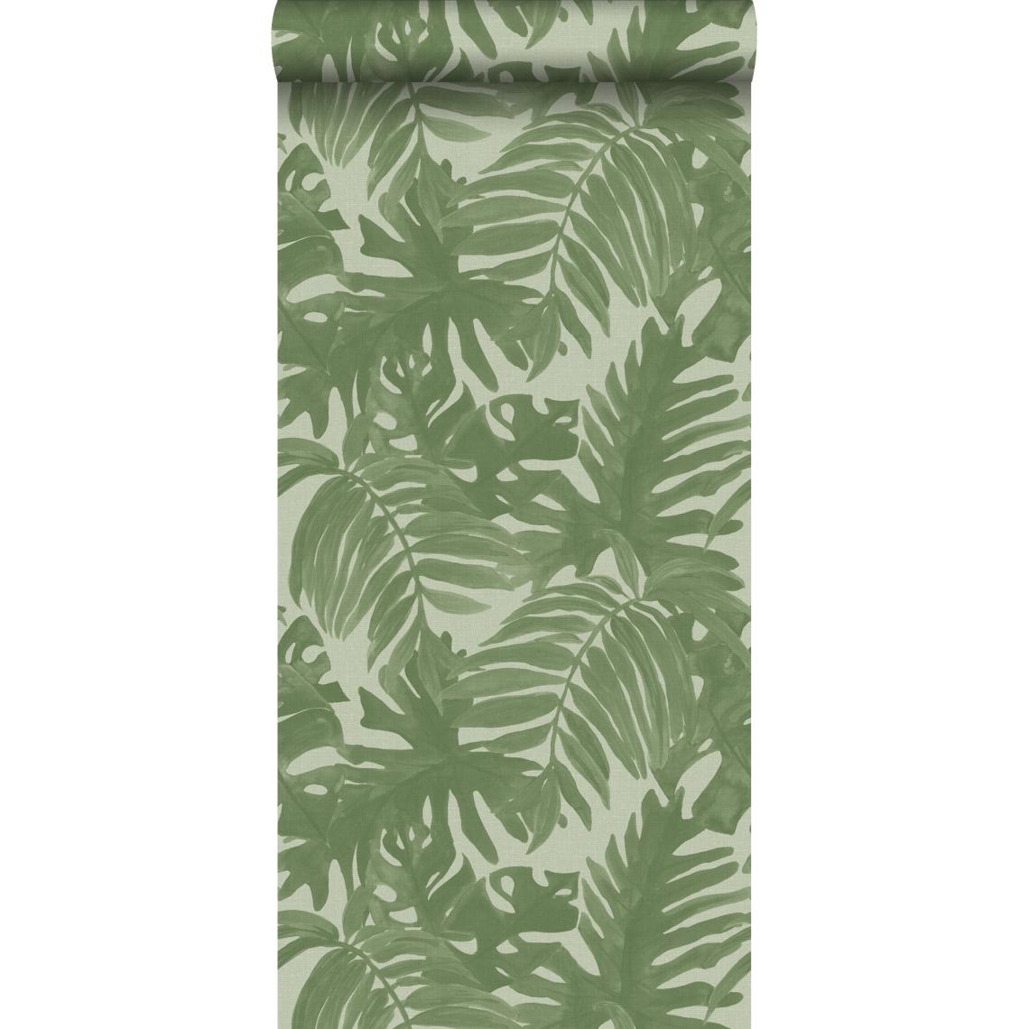 ESTAhome - ESTAhome papier peint feuilles tropicales vert olive grisé - 138990 - 0.53 x 10.05 m - Papier peint