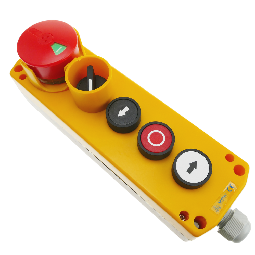 Bematik - Boîte de commande avec 3 boutons poussoirs momentanés et arrêt d'urgence et commutateur série LAY5 - Interrupteurs et prises étanches