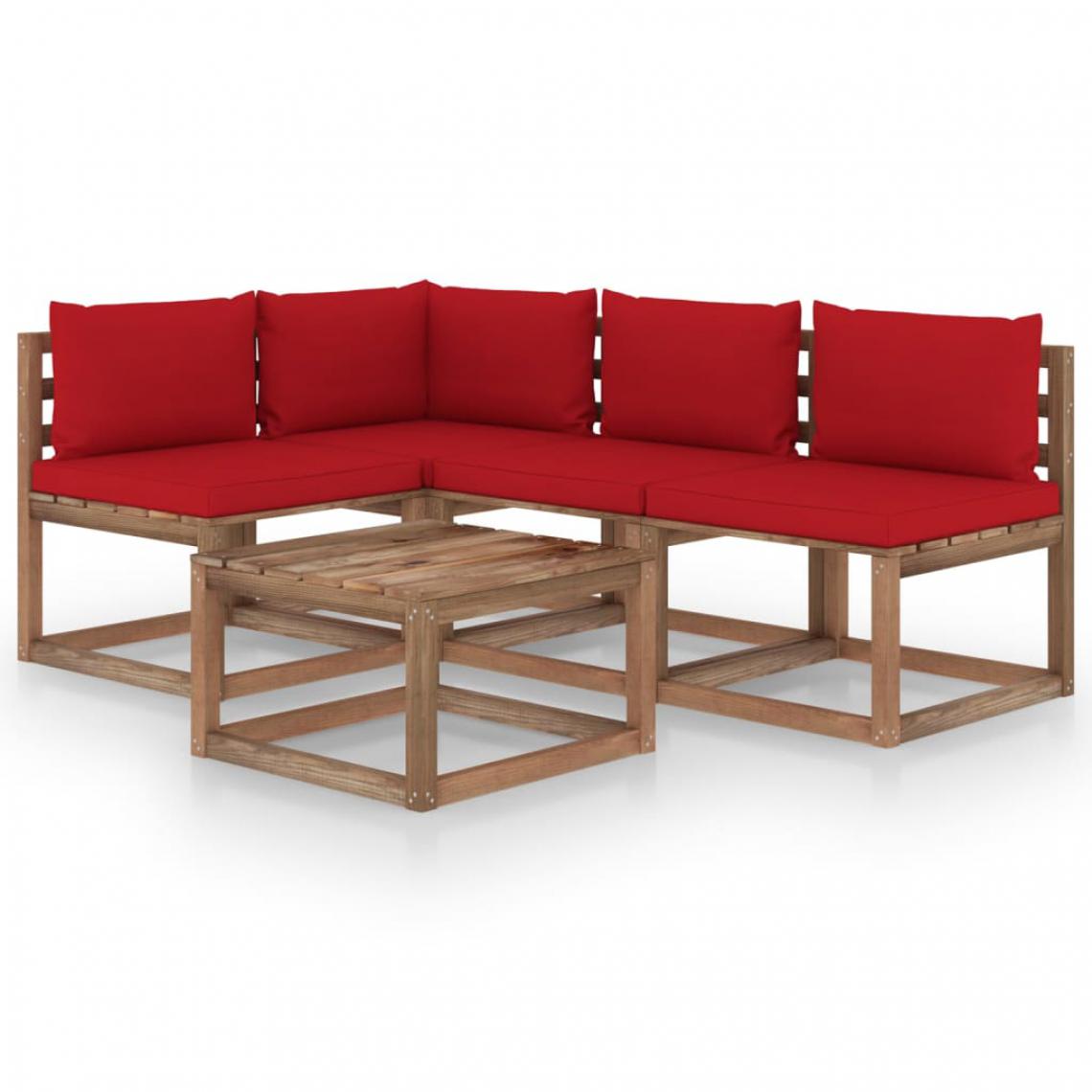 Chunhelife - Salon de jardin 5 pcs avec coussins rouge - Ensembles canapés et fauteuils