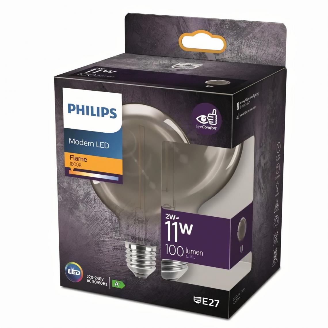 Philips - Philips ampoule LED Equivalent 11W E27 smoky Blanc chaud non dimmable, Verre - Ampoules LED