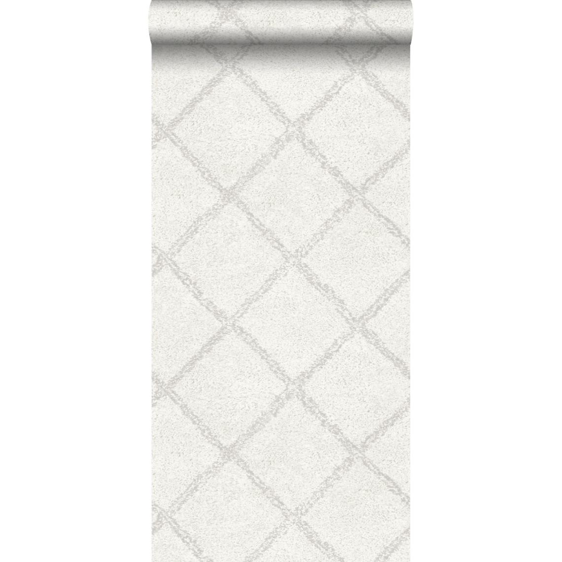 ESTAhome - ESTAhome papier peint tapis oriental berber gris chaud clair et blanc mat - 148664 - 53 cm x 10,05 m - Papier peint