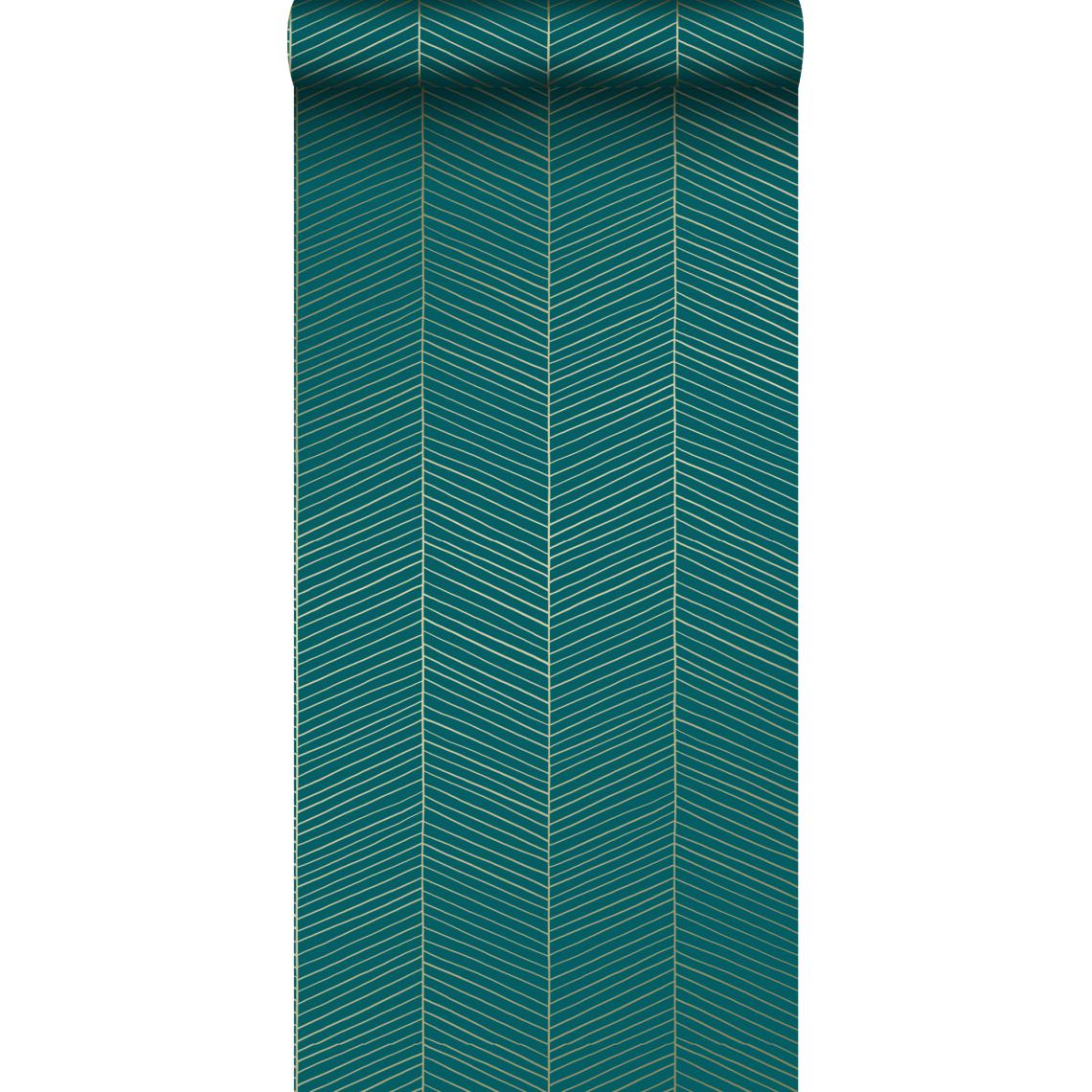 ESTAhome - ESTAhome papier peint chevron vert émeraude et or - 139200 - 0.53 x 10.05 m - Papier peint