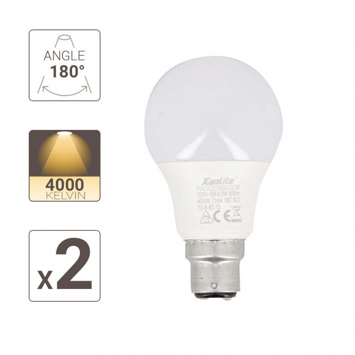 Xanlite - Lot de 2 Ampoules LED A60 culot B22 - Ampoules LED